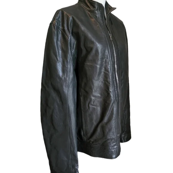 EUC Barney's COOP Lambskin Leather Mock Neck Zip Cuff Jacket